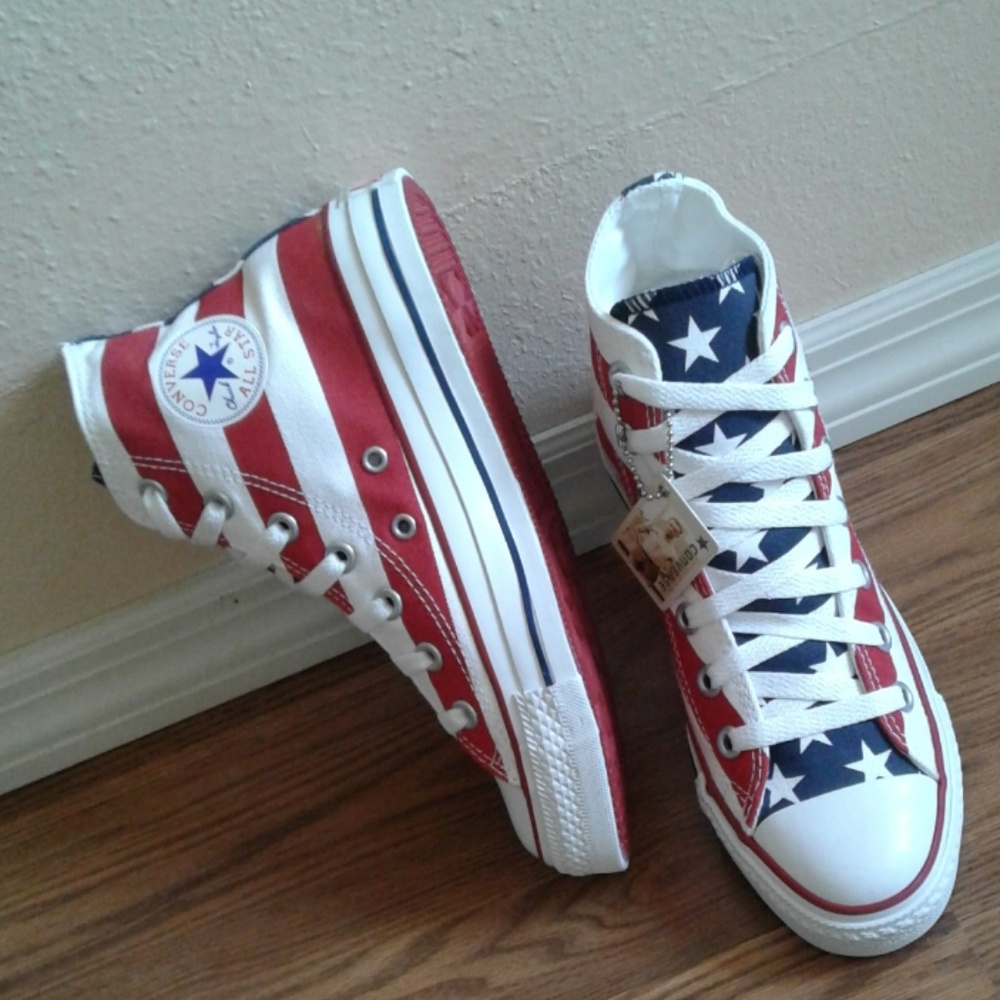 CONVERSE hi top red & white & blue new sz 4 Men's